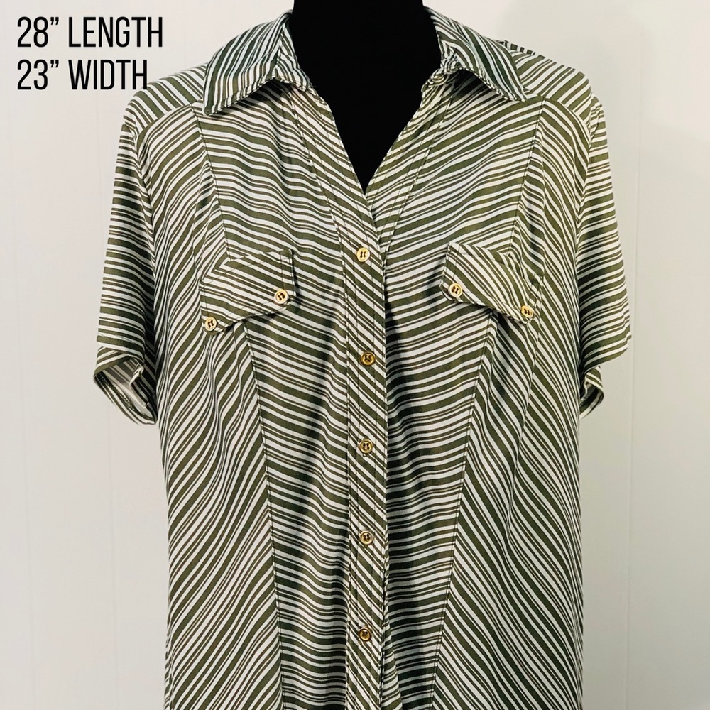 ⭐️ 2X Roz & Ali ⭐️ Blouse Green White Stripes Top